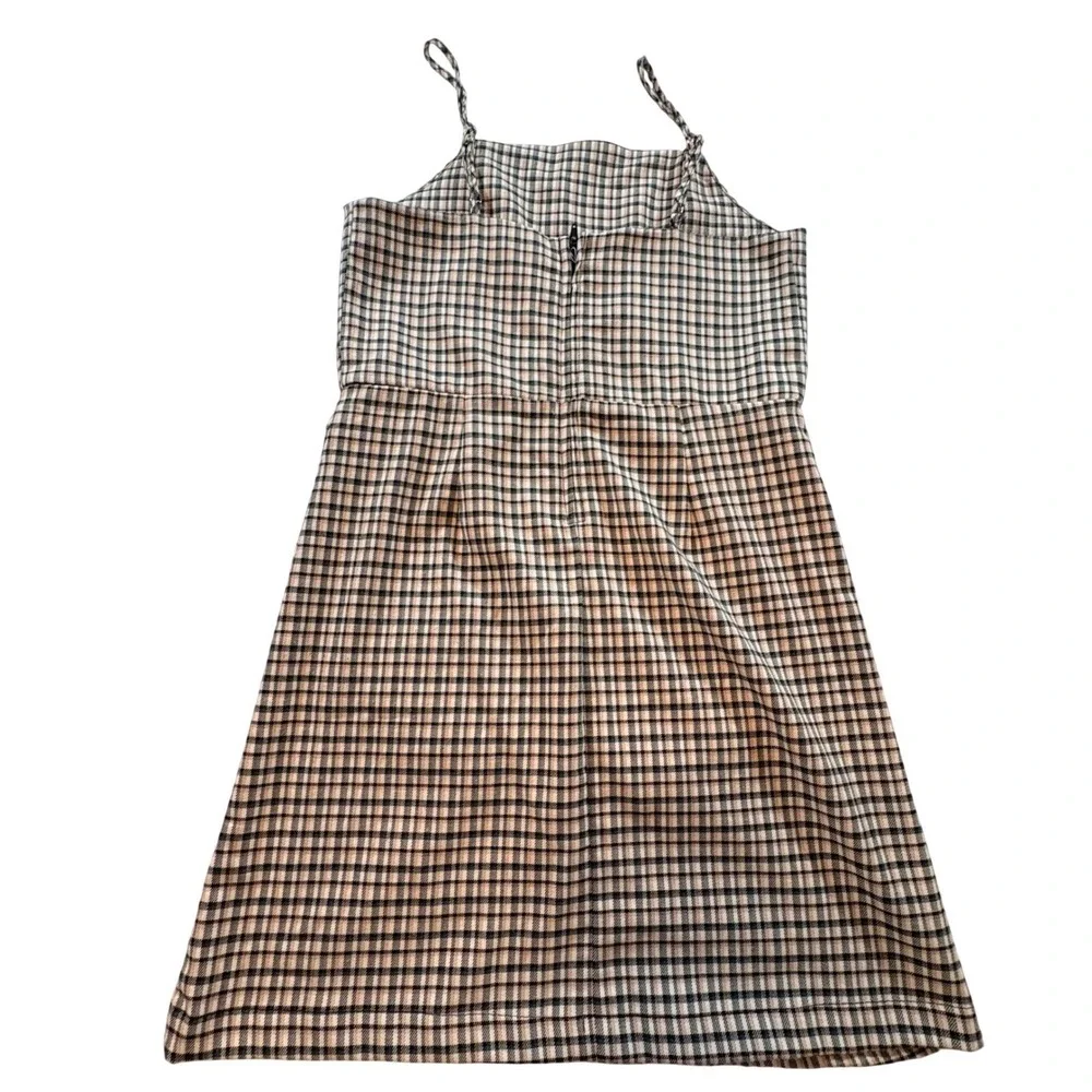 GB Girls Plaid Pinafore Dress Girls Size 14 Black Tan Checkered Sleeveless Mini
